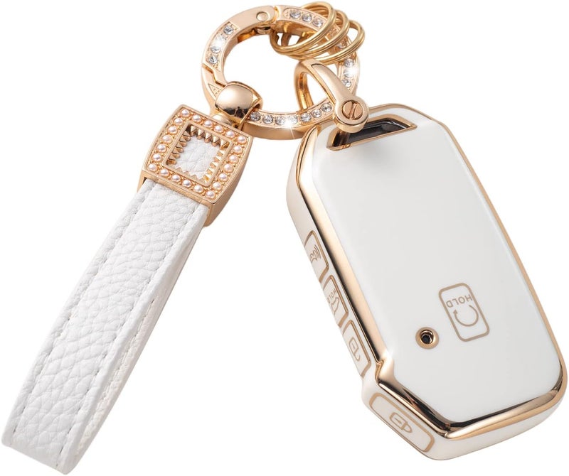 CACARLIKE for Kia Key Fob Cover with Leather Lanyard, Car Key Fob Case Compatible with Cerato Ceed Forte NIRO Sorento Seltos Sportage Soul Telluride Smart Key Protector Holder - Image 1